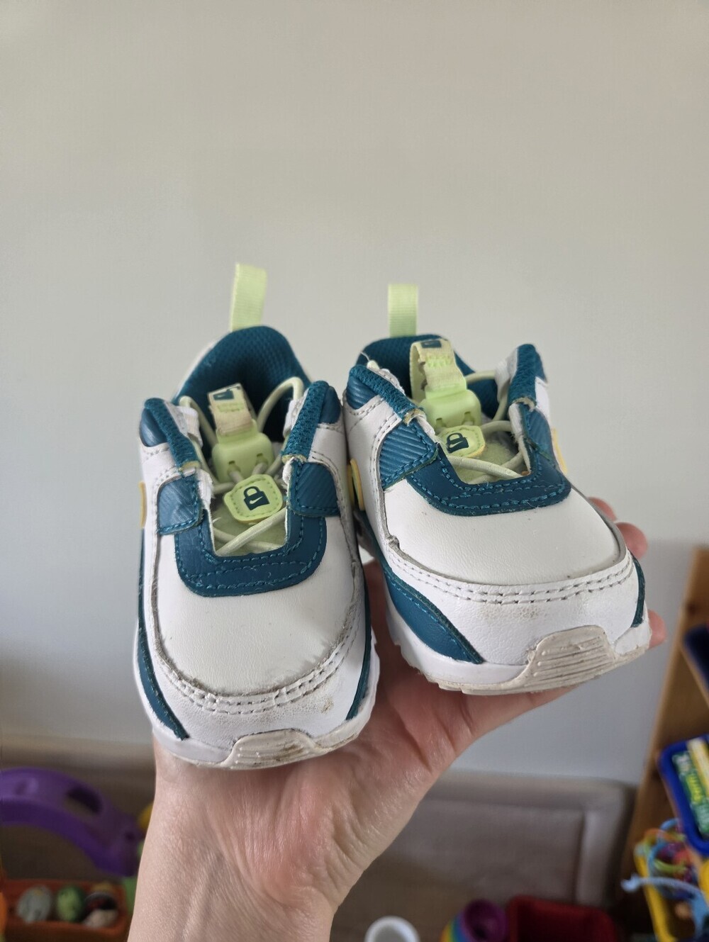 Infants Nike Air Max 90 Toggle (TD) Size 3.5 C Teal Neon Green White Baby - Picture 3 of 7